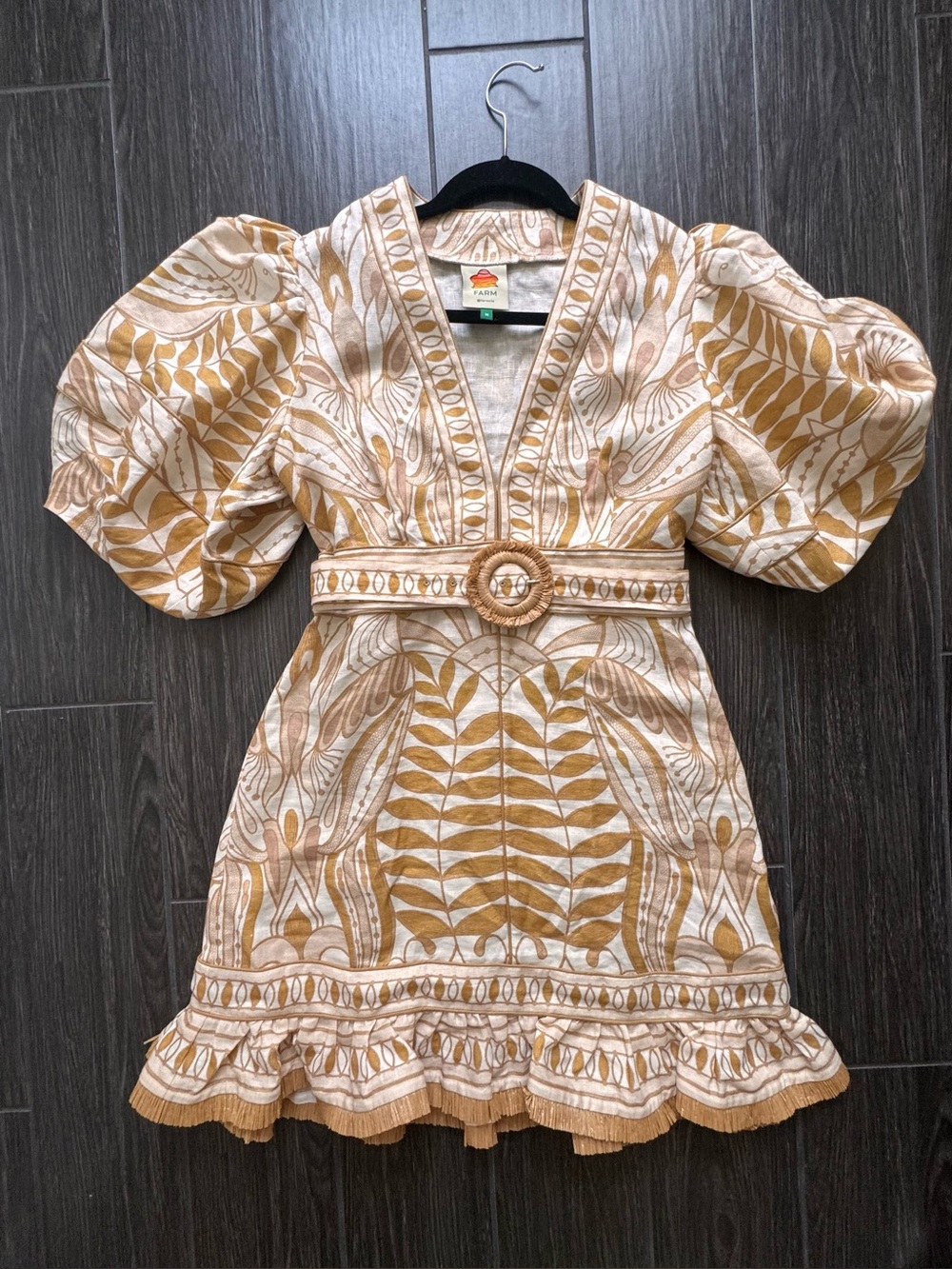 FARM Rio Lace Nature Short Sleeve Mini Dress with Woven Belt - Picture 6 of 8